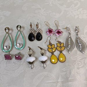Lot of 7 Pairs of Earrings, Costume Jewelry Drop Dangle Post